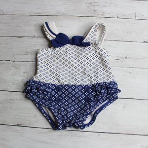 Gymboree Baby Girl's Retro Sailor Swimsuit Size 3-6 Months Blue White